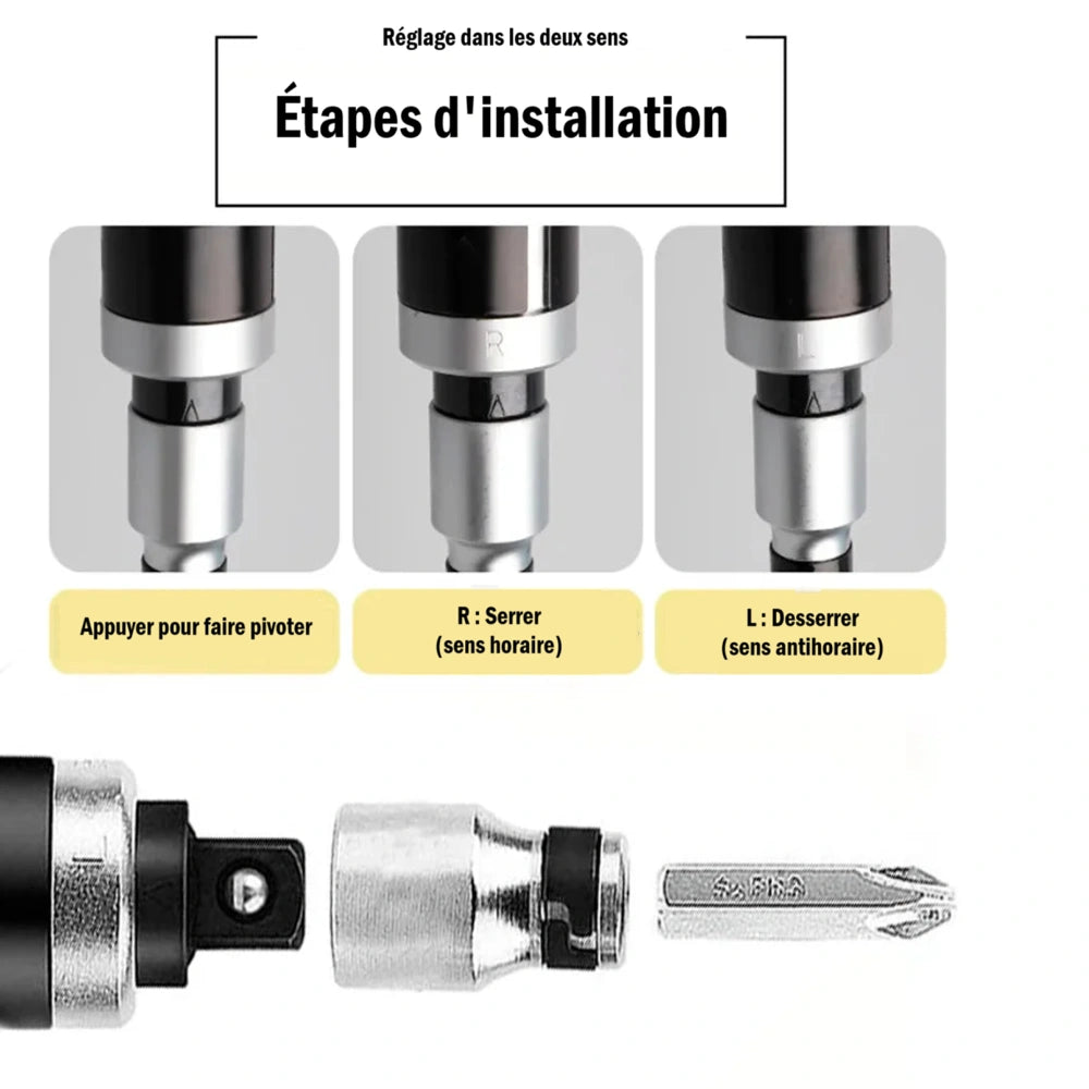 Étapes d'installation du tournevis à frapper