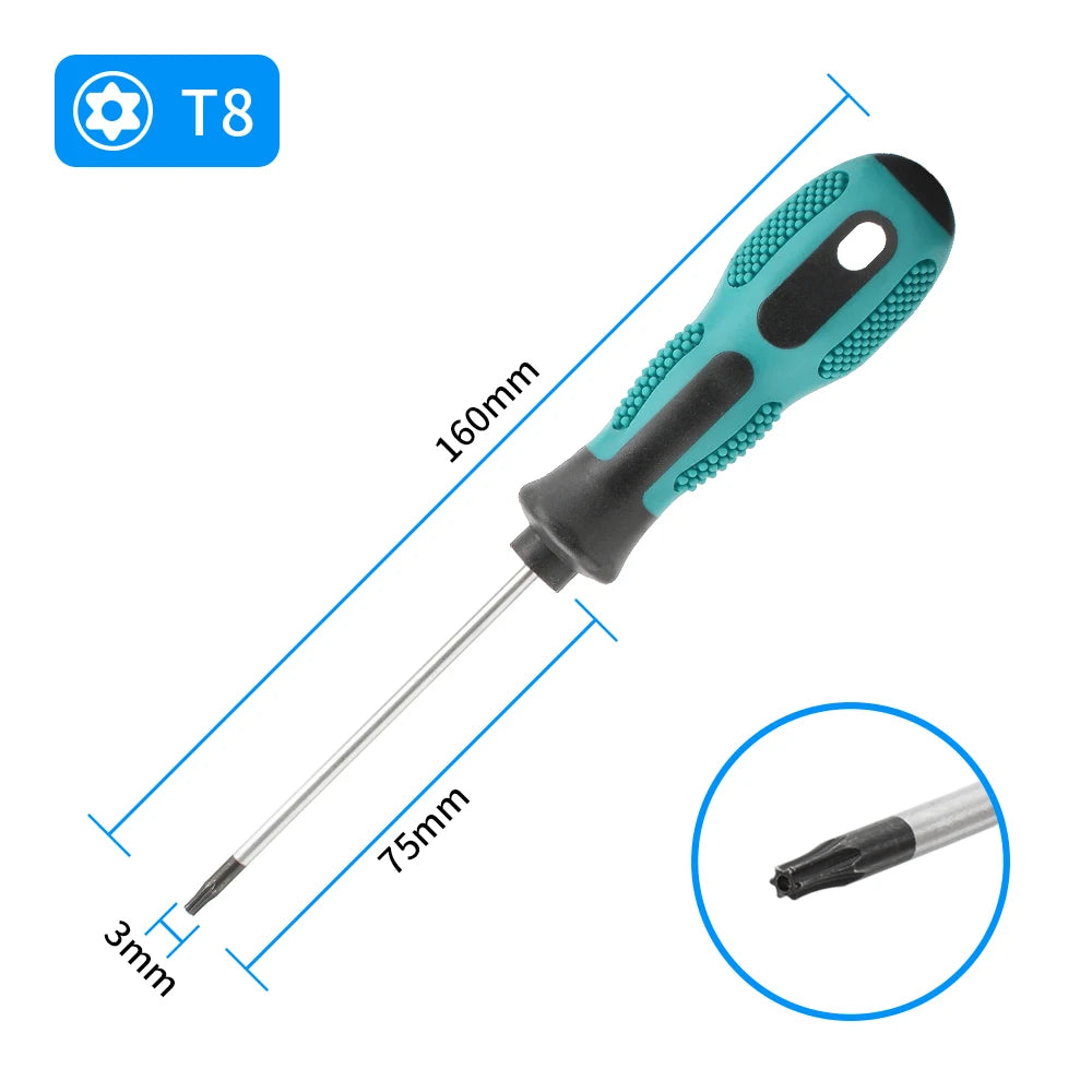Tournevis Torx T8 avec dimensions et embout visible