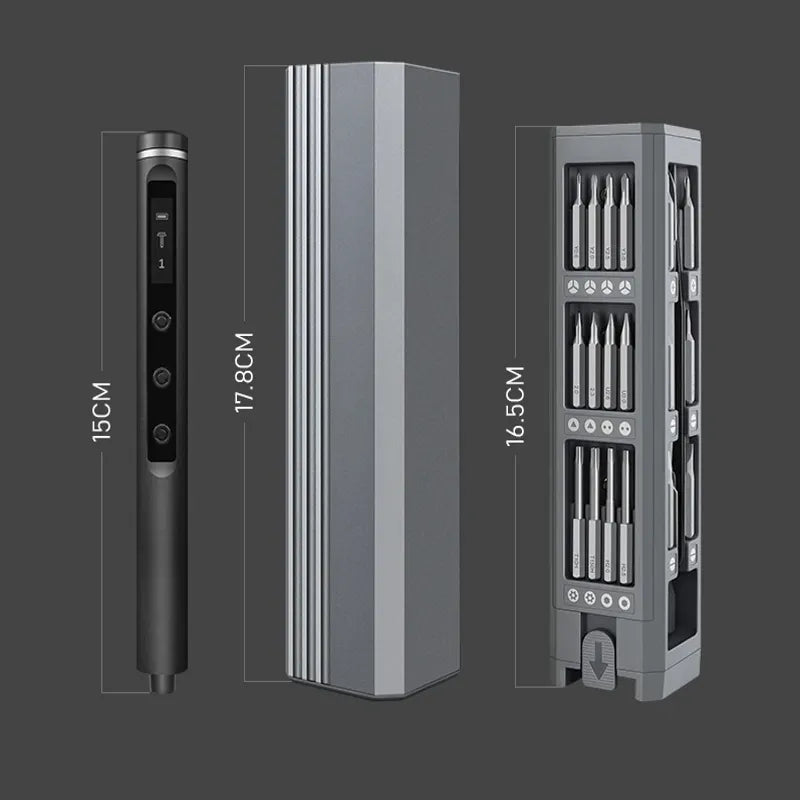 dimensions du tournevis électrique de précision 42 embouts