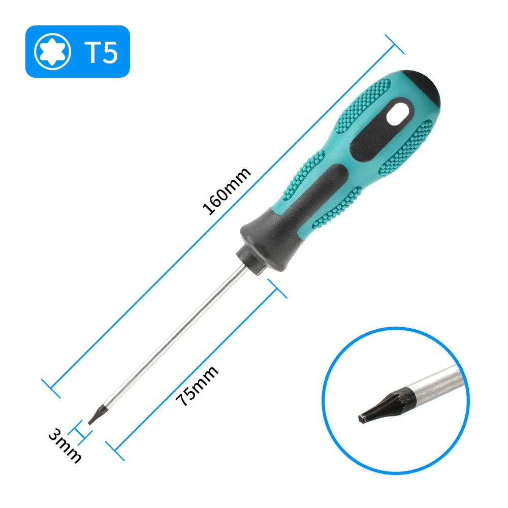 Tournevis Torx T5 avec dimensions et embout visible