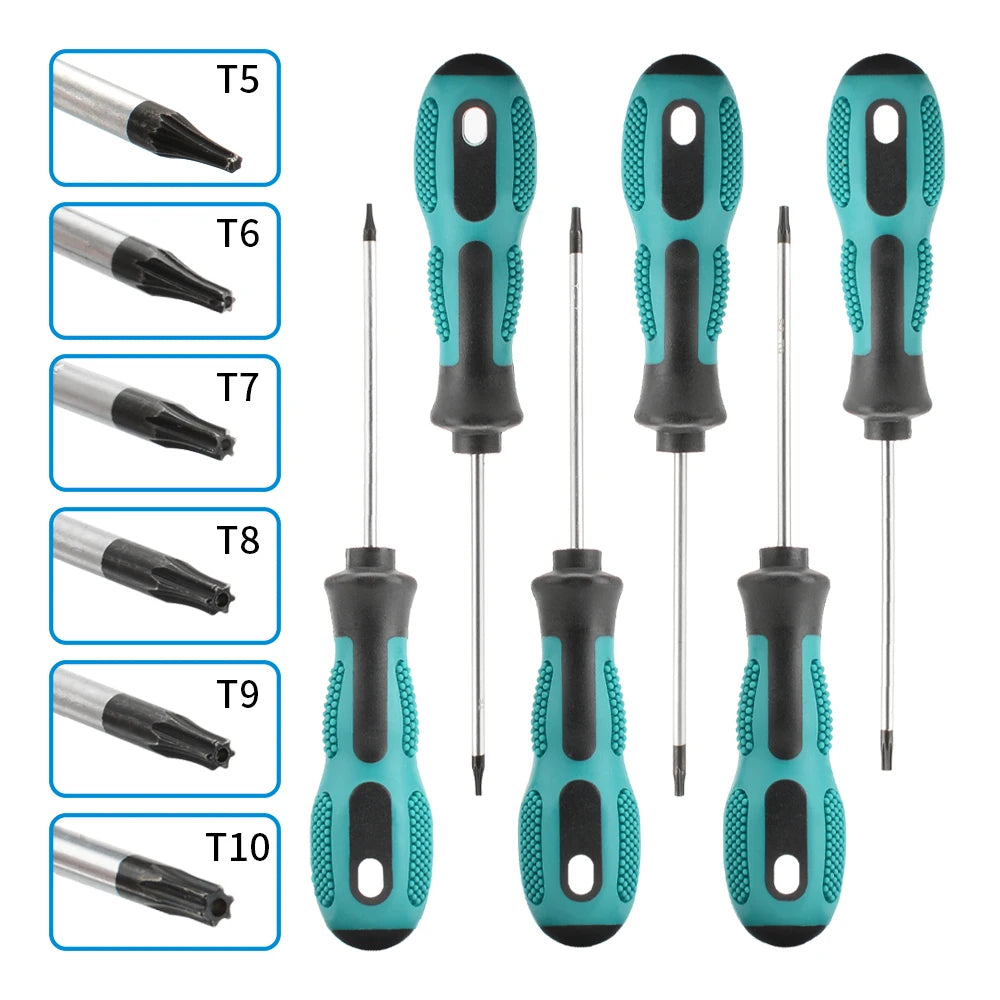 Tournevis Torx magnétiques T5 à T10 avec embouts visibles